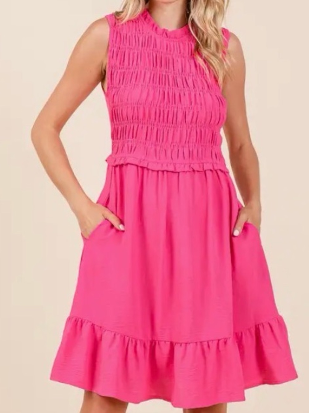 Women’s Sleeveless Midi Dress in Hot Pink